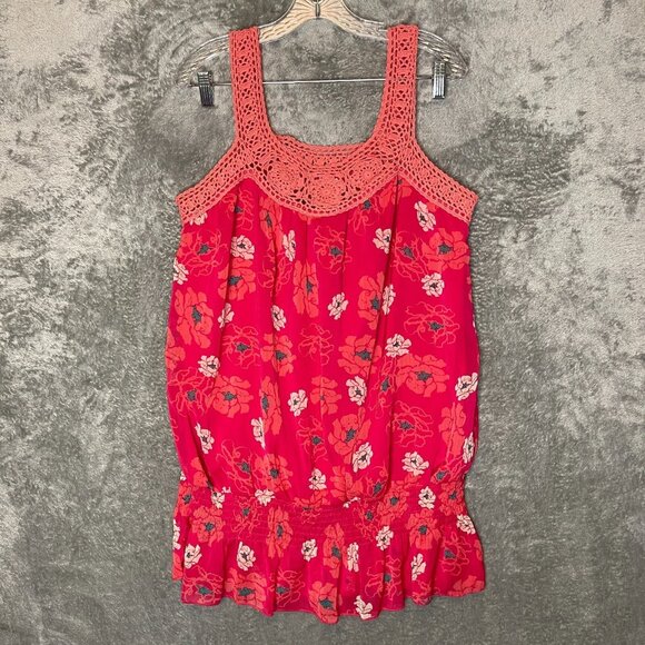 L8teR Tops - Juniors Colorful Girly Retro Y2K Crochet Floral Smocked Peplum Tank Top 2X* NWT